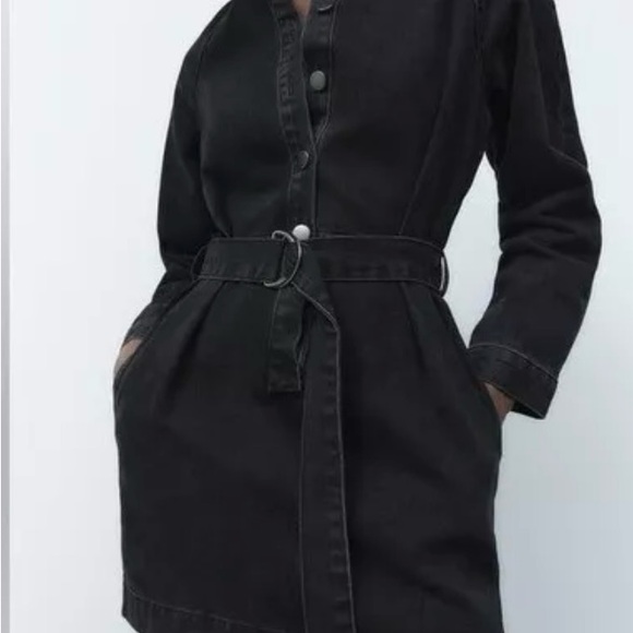 Black Denim Belted Dress - Picture 2 of 3